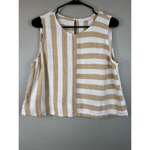 Lauren Conrad LC Linen Blend Striped Sleeveless Top Women's Size Large White Tan